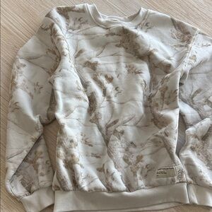 Cream and Brown Camo Women's Crew Neck Sweater